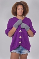 purple sweater and gloves